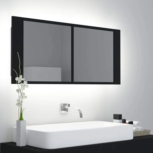 vidaXL LED Bathroom Mirror Cabinet Black 39.4x22x4.7x22x17.7x22 804981