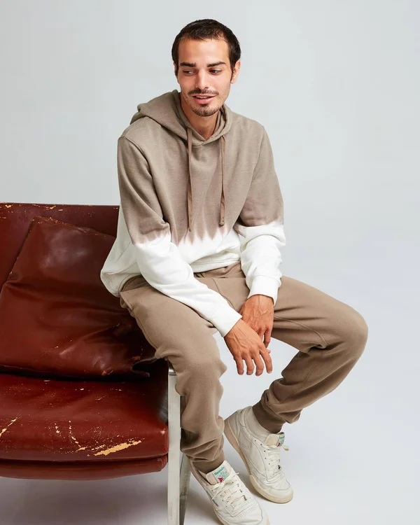 Richer Poorer Men's Recycled Fleece Hoodie - Size Medium, Warm Grey Dip Dye