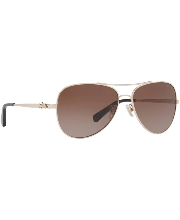 Coach Women's Polarized HC7074-90018J-59 Aviator Sunglasses, Silver/Purple