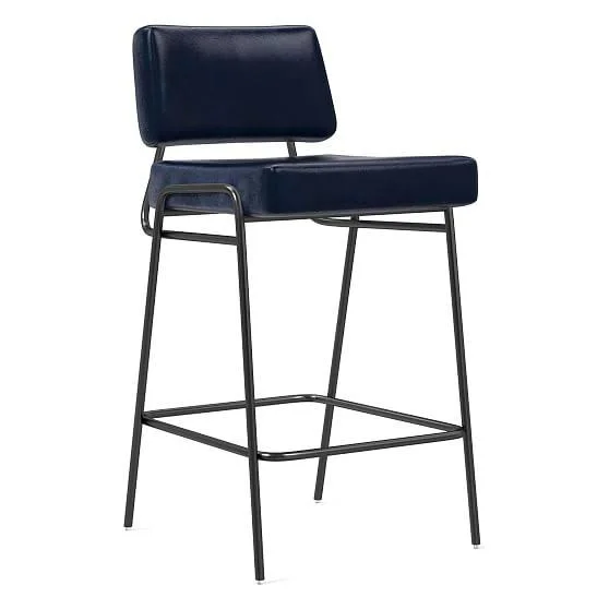 West Elm Wire Frame Counter Stool, Ludlow Leather, Navy, Gunmetal