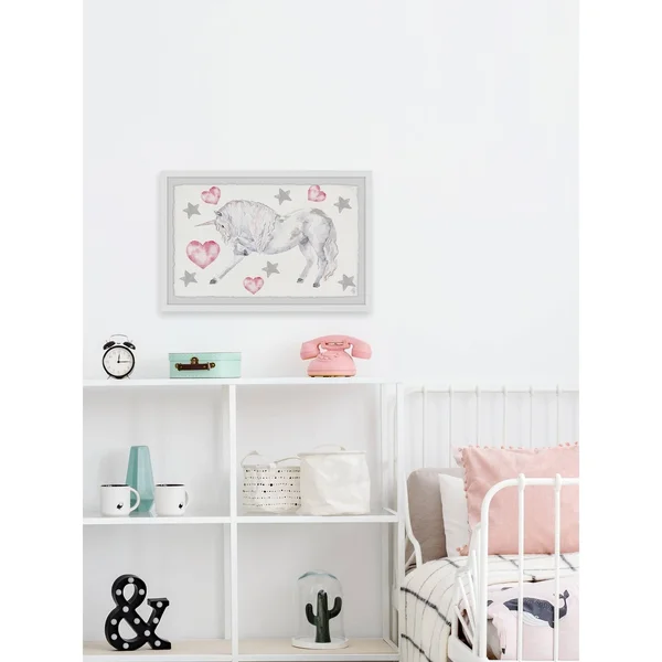 Marmont Hill Curly Unicorn Framed Wall Art - Size: 16 x 24, White
