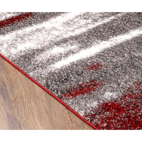 Santorini Collection Red/Gray Shag Polyester Area Rug - 8' x 10'