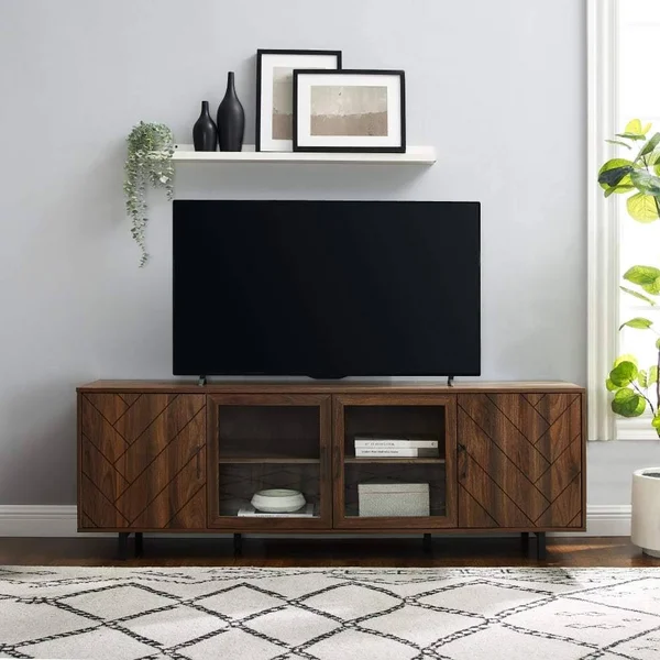 Walker Edison 70x22 Herringbone Groove 4 Door TV Stand - Birch