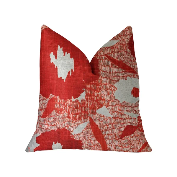 Plutus Hibiscus Red and Beige Luxury Throw Pillow 18x22L x18x22W