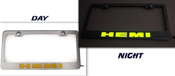 ACC 152024-SBLK Brushed License Plate Frame with Black Solid Hemi Logo