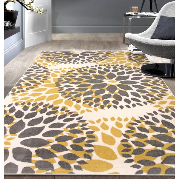 Modern Floral Design Blue Area Rug - 9& x 12&