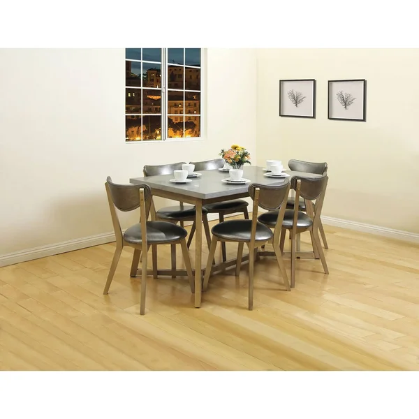 Benzara Bm193915 Wooden Side Chairs with Leatherette Curved Seat and backrest - Silver and Brown, Set of Two