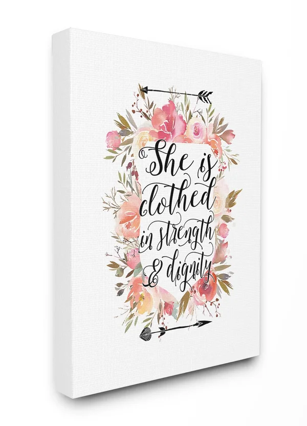 The Kids Room by Stupell Clothed in Strength and Dignity Flowers and Arrows Oversized Stretched Canvas Wall Art - 24 x 1.5 x 30