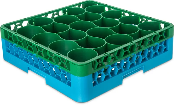 Carlisle OptiClean NeWave Color-Coded Glass Rack with Integrated Extender 20 Compartment- Green-Carlisle Blue, RW20-C413