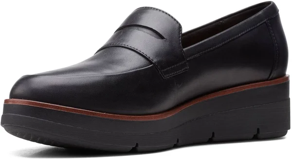 Clarks Shaylin Step Wedge Penny Loafer - Size 10 in Black Leather at Nordstrom
