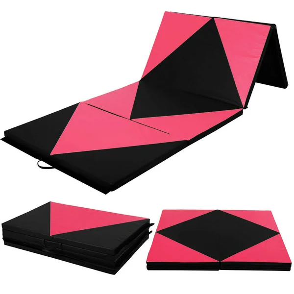 Costway 4&X10&x2&& Gymnastics Yoga Mat Folding Panel Thick Gym Pink/Black
