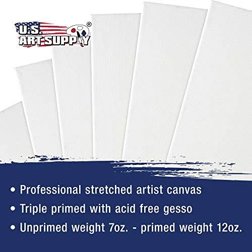 U.S. Art Supply 20 x 30 inch Stretched Canvas 12-Ounce Primed 3-Pack - Professional White Blank 3/4 inch Profile Heavy-Weight Ge