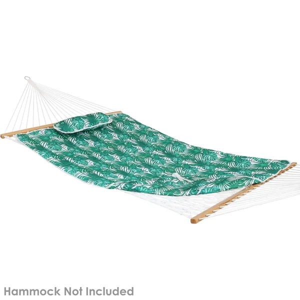 Sunnydaze Cotton Quilted Hammock Pad and Pillow - Green Palm Leaves