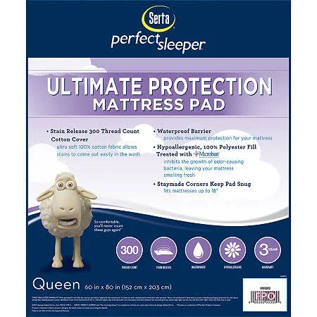 Serta Perfect Sleeper Microban Ultimate Protection 300TC Mattress Pad - White