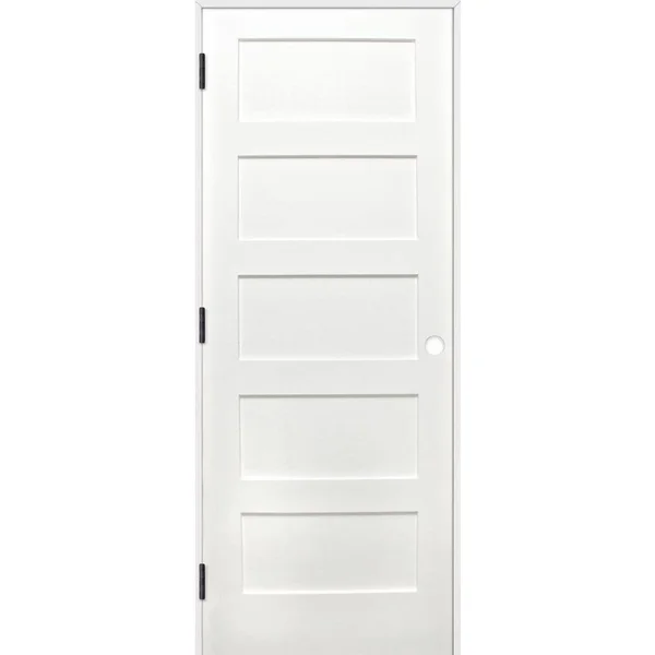 Pacific Entries 30 in. x 80 in. Shaker Unfinished 5-Panel Solid Core Primed Pine Wood Reversible Single Prehung Interior DOOR - W