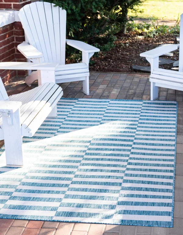 Outdoor Striped Light Aqua 8x11 Area Rug Indoor Outdoor Rug