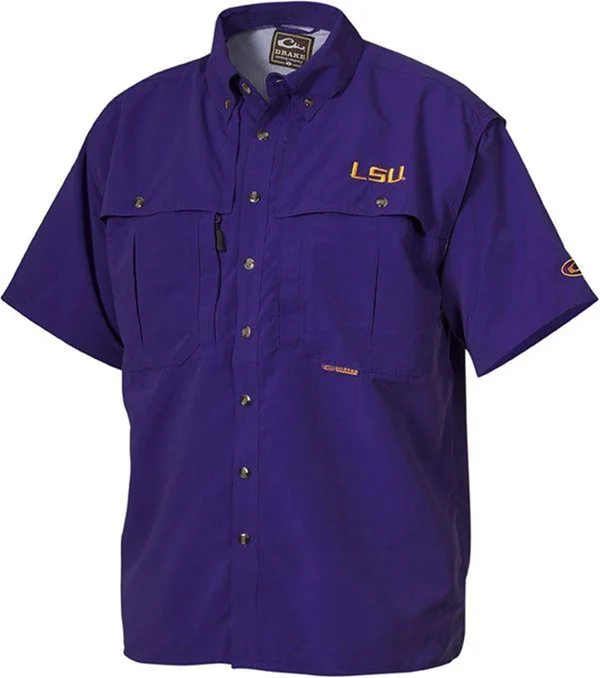 Drake Men's LSU Wingshooter Short Sleeve Shirt (Large, Purple)