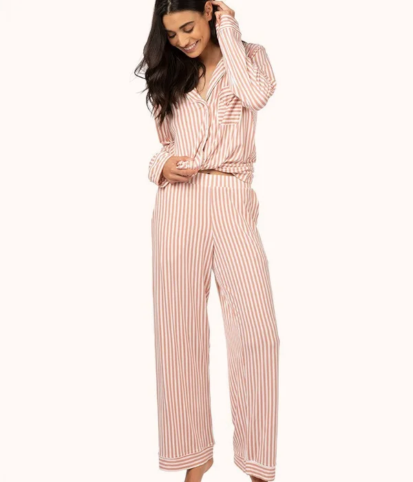 Lively The All Day Lounge Shirt - Size Small in Mini Stripe Shell Pink at Nordstrom