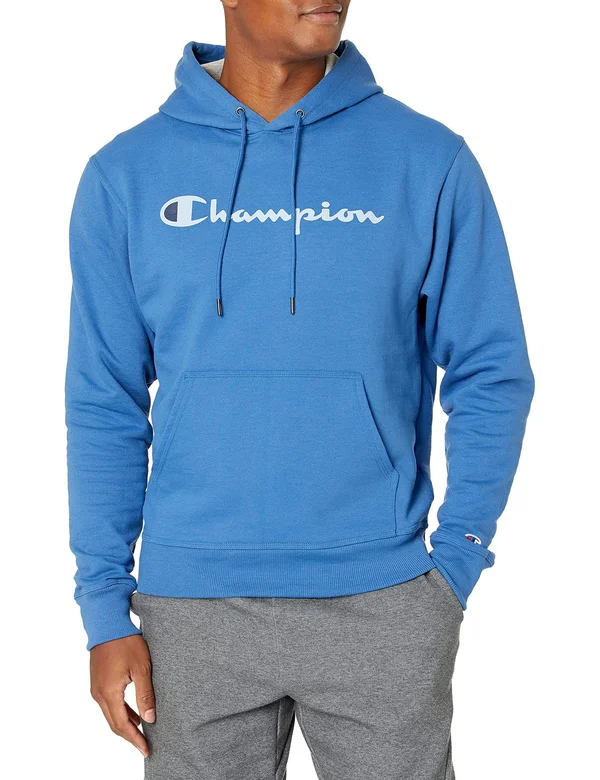 Men's Champion Graphic Powerblend Fleece Hoodie - Size: Medium, Blue
