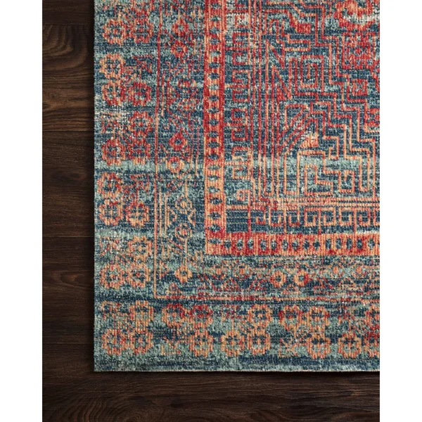 Alexander Home Katherine Boho Floral Vintage Distressed Rug - Red/Navy 9& x 13&3x22