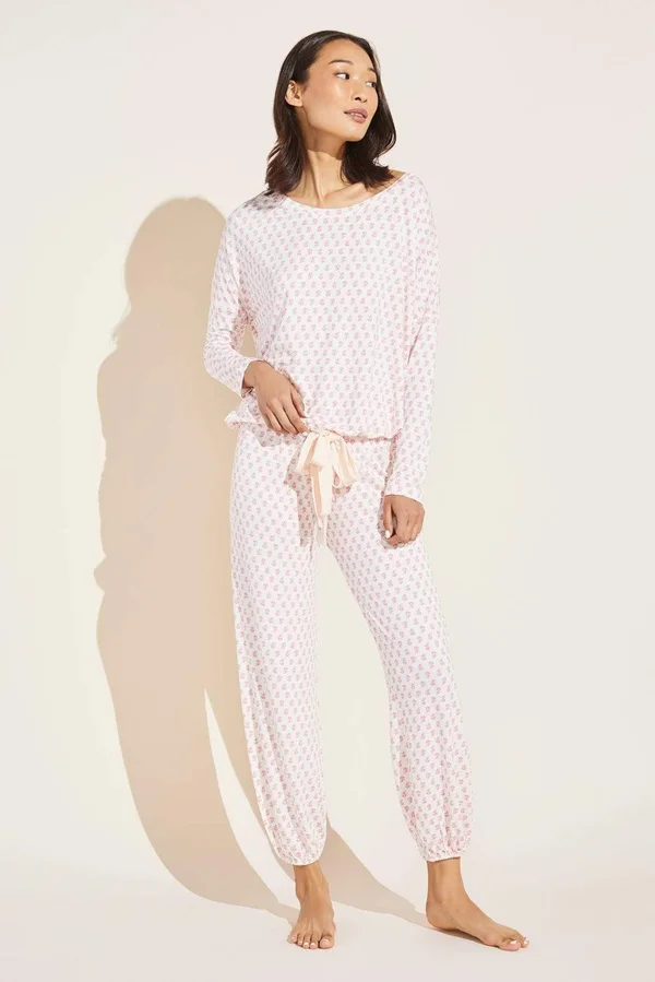 Gisele Printed Modal Slouchy PJ Set - Daisy Bright Pink/Bellini