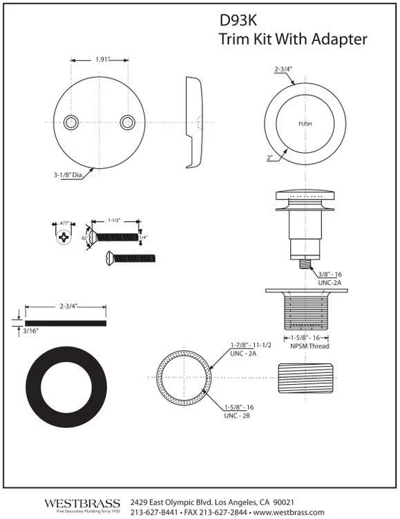 Westbrass D93K-12 Tip-Toe Universal Trim Set with 2 Hole Faceplate - Oil Rubbed Bronze