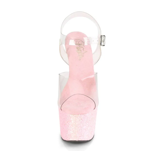 Pleaser - Womens ADORE-708LG Platforms Baby Pink Glitter - Size-9