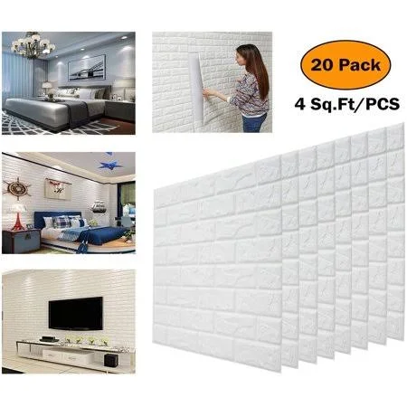Hua Trade 20pcs 3D Wall Sticker Self-Adhesive Wall Panels Waterproof PE Foam White Wallpaper for Living Room TV Wall and Home De