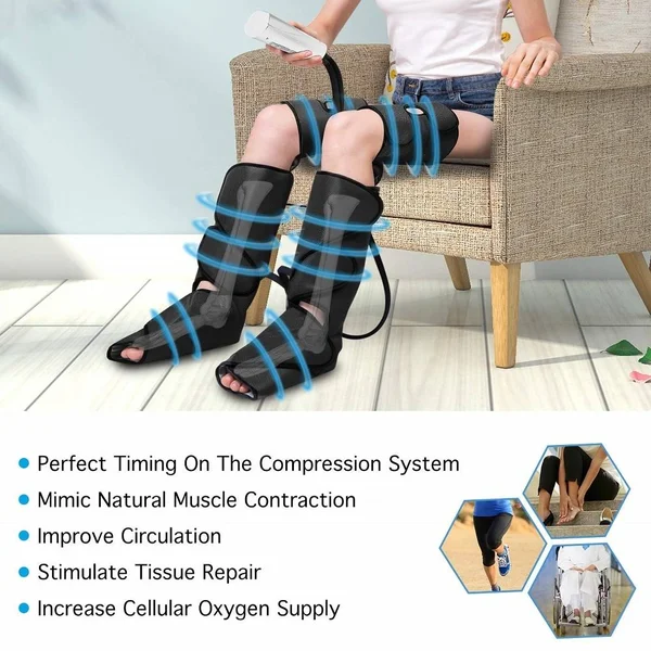 CINCOM Leg Air Compression Massager for Foot Calf Thigh Upgrade Leg Wraps with Portable Handheld Controller and 2 Extensions- 3