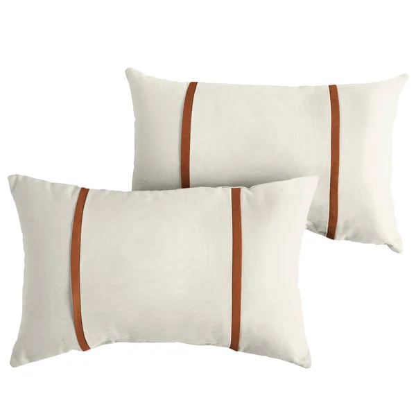 Humble and Haute Sunbrella Canvas Natural, Rust Flange Indoor/ Outdoor Pillows, Set of 2, Size: 13 x 20, Beige