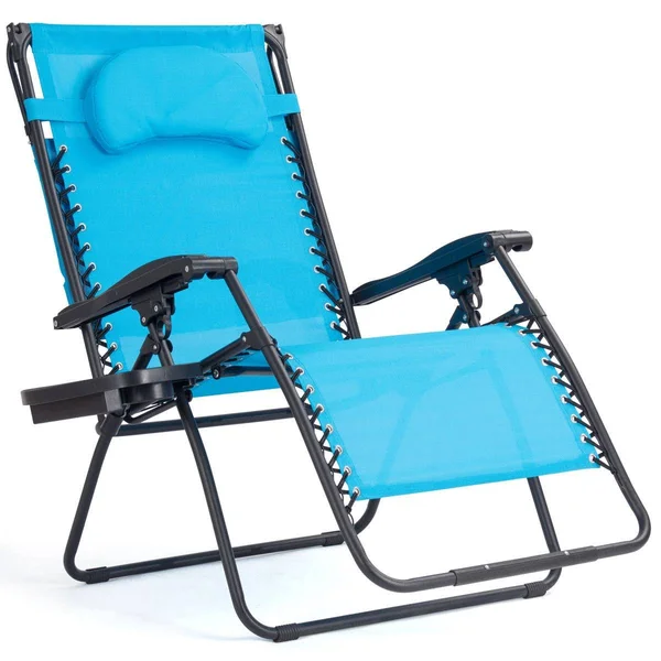 Folding Recliner Lounge Chair with Shade Canopy Cup Holder-Blue