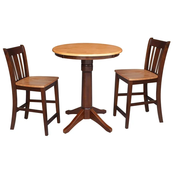 30x22 Round Counter Height Table with 2 San Remo Stools - 3 Piece Set - Cinnamon/Espresso