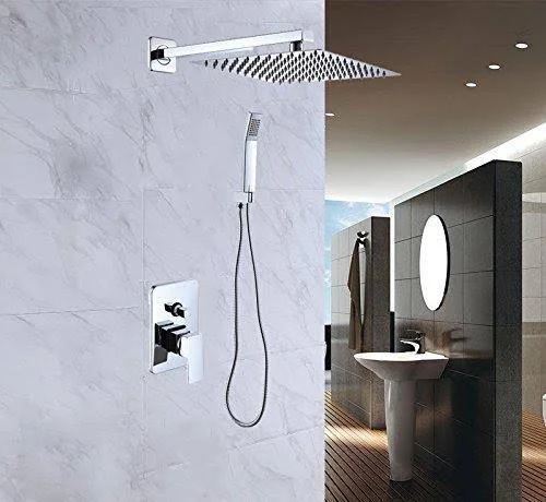 Buy-hive 10 inch/12 inch Shower Combo Set Wall Mounted Rainfall Top Shower Head System Handheld Mixer Tap, Size: 12 inch
