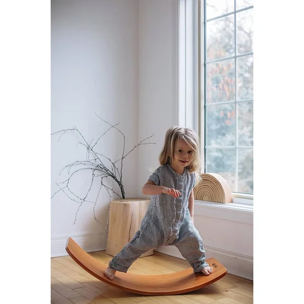 Kinderfeets Original Kinderboard Versatile Waldorf Wood Balance Board, Bamboo, Pink