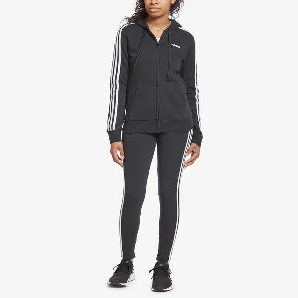 Adidas Women's Essentials 3 Stripes Fleece Hoodie - Black/White - XL