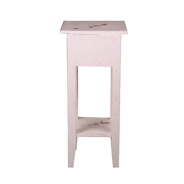 The Hamptons Collection 25.75x22 Heavy Distressed White Washed Narrow End Table with Metal Antique Brass Knob