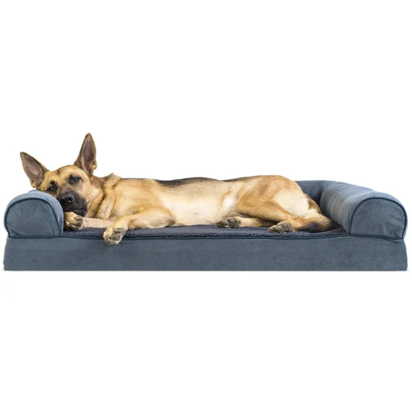 FurHaven Sofa Dog Bed - Faux Fleece & Chenille Memory Foam - Jumbo, Orion Blue