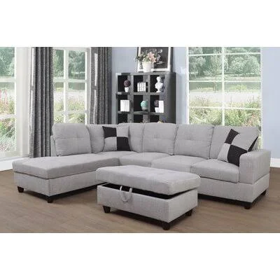 Russ 103.5x22 Wide Linen Sectional with Ottoman Andover Mills Fabric: Light Gray, Orientation: Left Hand Facing