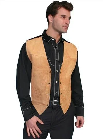 NewGroove Mens Leather Wear Boar Suede Satin Back Vest, Bourbon Boar Suede - Large