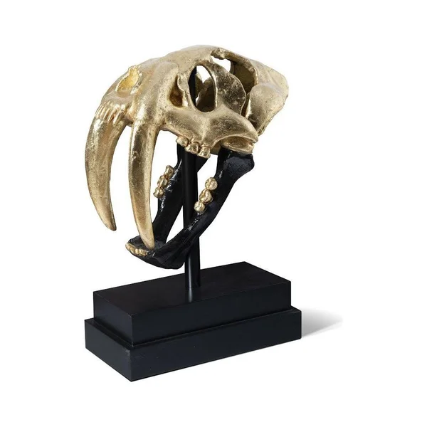 Phillips Collection Saber Tooth Tiger Skull, Black, Gold Leaf