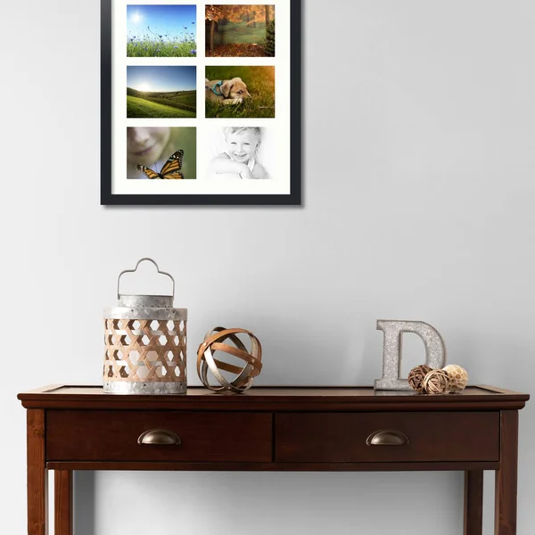 Collage Picture Frame, Satin Black Frame with 6 openings for 6x8 Photos with White Porcelain Mat. D3926EL1006, ArtToFrames