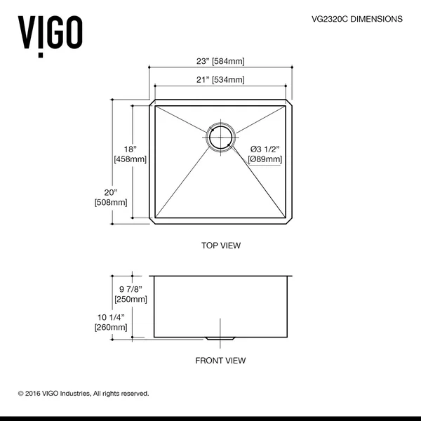 Vigo VG2320CK1 23x22 Undermount Stainless Steel Kitchen Sink, Grid and STRAINER