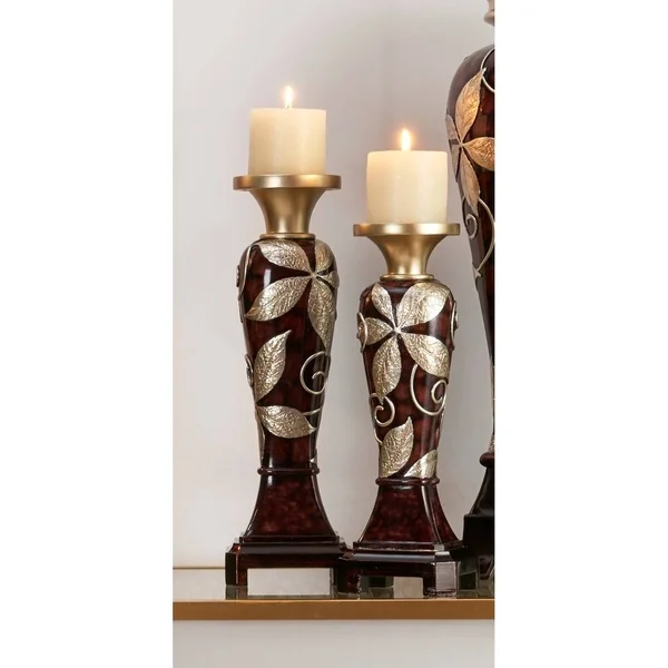 14 in - 16 in Folius Floral Foliage Candleholder Set of 2