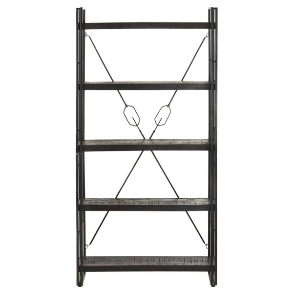 ZNTS 5-Tier Bookcase Black 35.4x22x11.8x22x70.9x22 Solid Mango Wood 320622