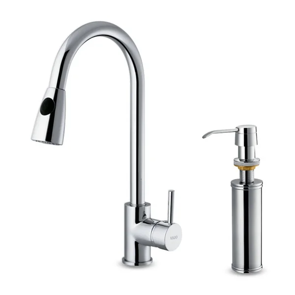 Vigo VG02005CHK2 Weston Chrome Pull-Down Spray Kitchen Faucet with Soap Dispenser