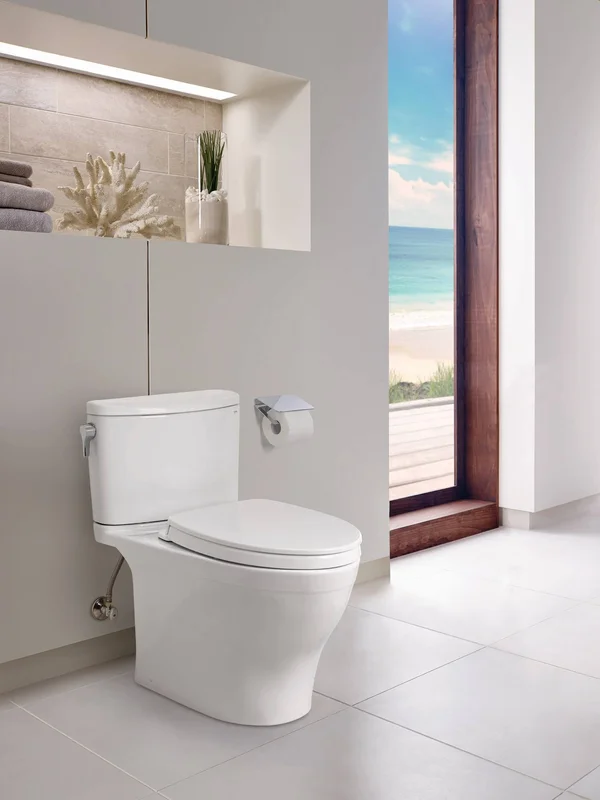 Toto MS442124CEFG03 Nexus Two-Piece Elongated 1.28 GPF Universal Height Toilet with CeFiONtect and SS124 SoftClose Seat Bone