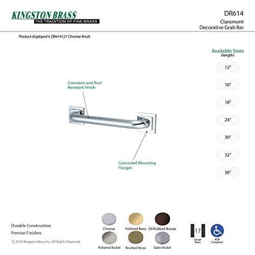 Kingston Brass Dr614367 Claremont 36x22 Decorative Grab Bar, Satin Brass