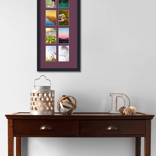 Collage Picture Frame, Satin Black Frame with 8 openings for 4x6 Photos with Red Ruby Mat. D3926FW1540, ArtToFrames