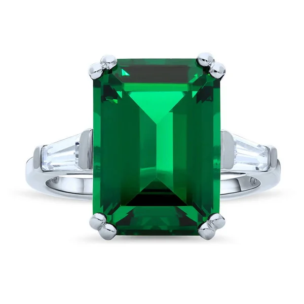 BERRICLE Sterling Silver Emerald Cut Cubic Zirconia CZ Statement Solitaire Cocktail Fashion Right Hand Ring Size 4.5