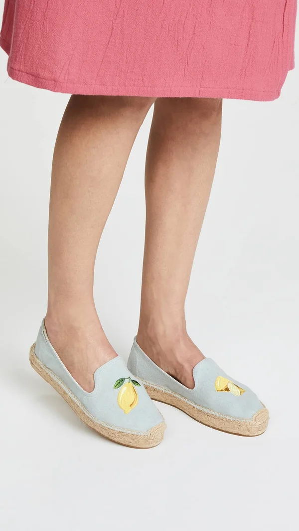 Soludos Lemon Platform Smoking Slipper Chambray